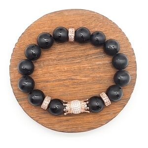 Black Onyx & Rose Gold Double Sided Crown Bracelet